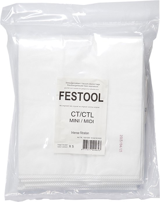 Foto: Stofzuigerzakken geschikt voor festool midi mini modeljaar t m 2018 synthetisch 5 stuks 