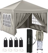 NOVO® Partytent - Easy up - 3 x 3m - Paviljoen met Zijpanelen - Opvouwbaar - Waterdichte Tent - In Hoogte Verstelbaar - Zand