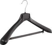 De Kledinghanger Gigant - 40 x Mantelhanger / kostuumhanger kunststof zwart met schouderverbreding en broeklat, 48 cm