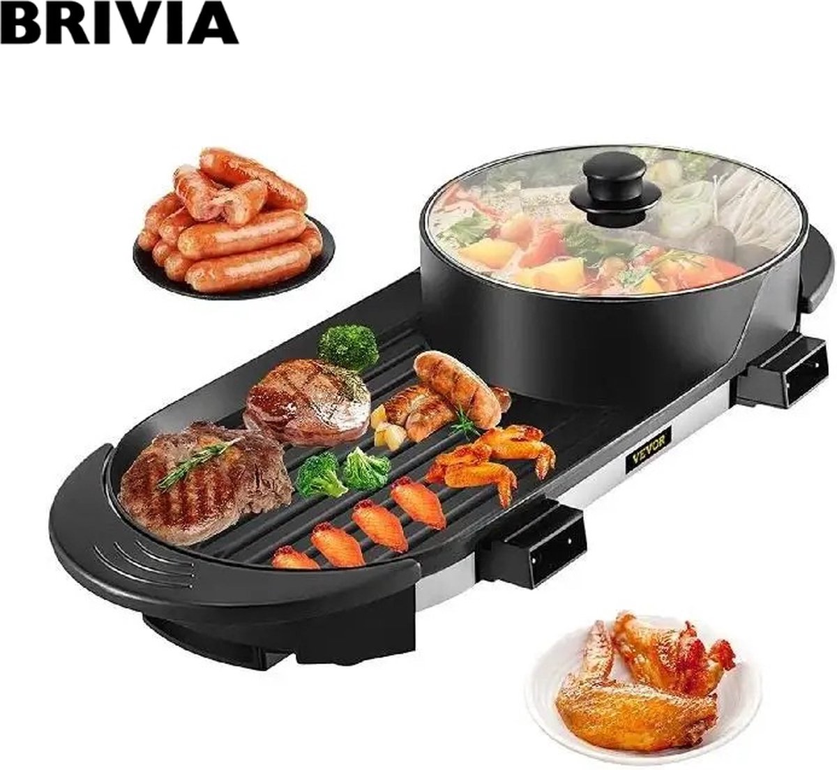 Brivia Grillplaat - BBQ - Pan - 2-in-1 - Grill apparaat voor op tafel - Gourmet - Anti-aanbaklaag - 67 centimeter - 5 Standen - 2200W