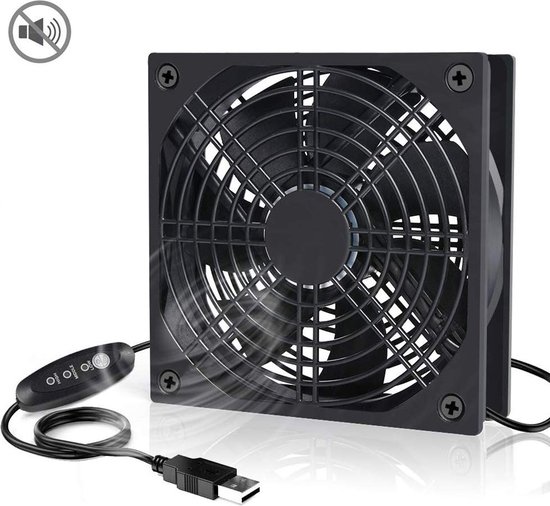 AmtSee® USB-ventilator, multi-speedbediening, met grillbescherming, behuizingsventilator, 120 mm, voor pc/tv-box/ontvanger/AV-cabine/PS4/router, met desktop