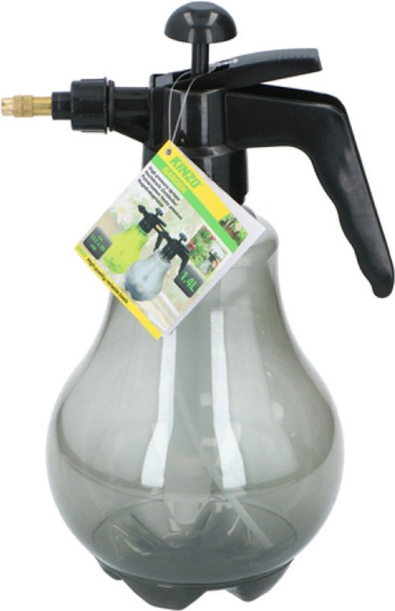 Kinzo Plantenspuit met hoge druk sproeier sproeikop kunststof 1.4 liter zwart grijs Waterverstuiver