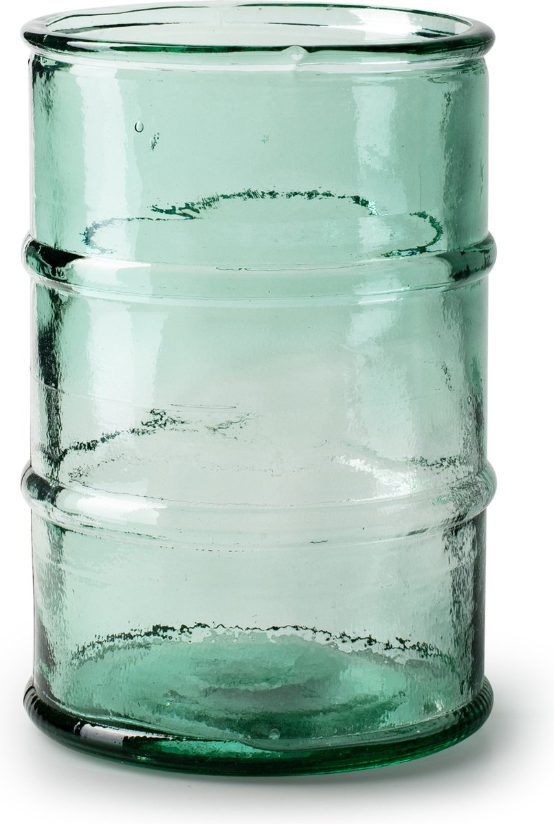 Jodeco Bloemenvaas Barril - transparant blauw - eco glas - 16 x 23 cm - cilinder vaas