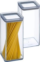5Five Voorraadpot - 2x - keuken/voedsel - kunststof - 1500 ml - luchtdichte deksel - transparant - 10 x 10 x 20 cm