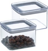 5Five Voorraadpot - 2x - keuken/voedsel - kunststof - 500 ml - luchtdichte deksel - transparant - 10 x 10 x 7 cm