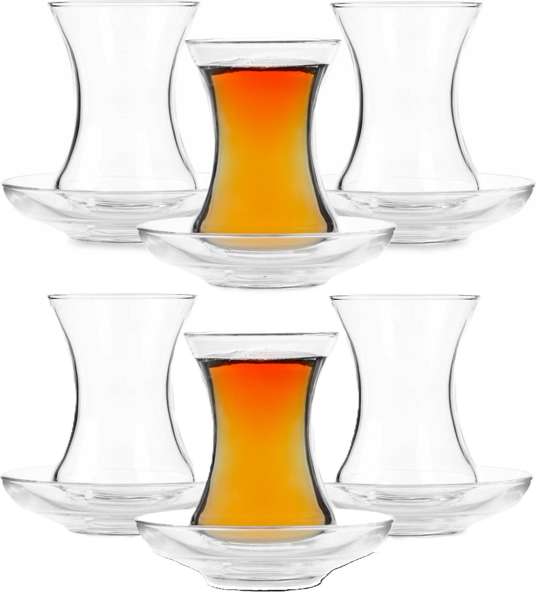 Pasabache Theeglazen Marokko - helder transparant glas - 6x - 130 ml - met schotels