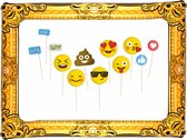 Foto props emoticons 12-delig op stokjes - photobooth props - opblaasbaar frame - goud - 60 x 80 cm