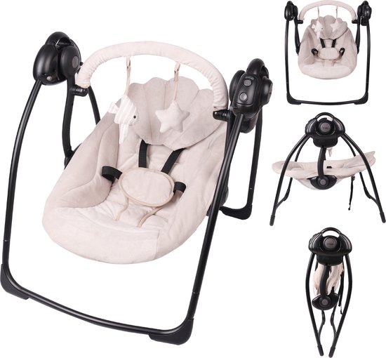 X Adventure Baby Wipstoel / Schommelstoel Elektrisch – Baby Swing- Baby Schommel –Portable/ Draadloos & Met Oplaadkabel - 5 Schommelsnelheden – Timerfuctie – Tot 9 kg - Nougat