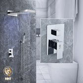Système de douche collection MNT argent - Ensemble de douche avec éclairage LED - Douche à effet pluie gris - Douchette réglable