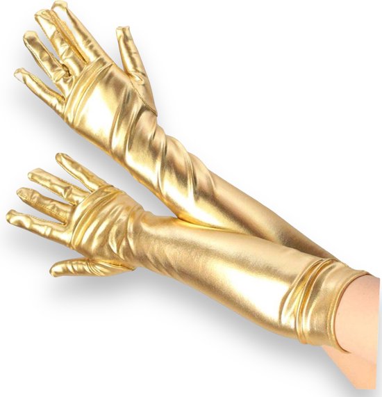 Betoverende Lange Handschoenen - Omhul je Look met Gouden Wettlook Pracht