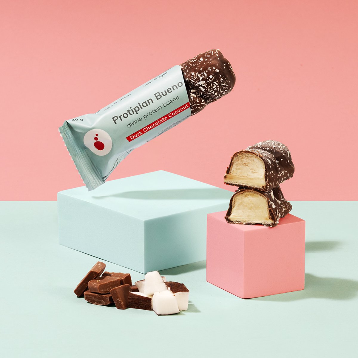 Goedkoopste Protiplan | Bueno Pure Chocolade Kokos | 48 stuks | 48 x 40 gram | Low carb snack | Eiwitrepen | Koolhydraatarme sportvoeding | Afslanken met Proteïne repen | Snel afvallen zonder hongergevoel!