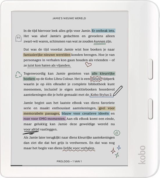 Kobo Libra Colour - E-reader - 7 inch kleurenscherm - 32GB - Luisterboeken - Wit - Kobo