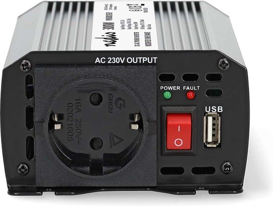 Nedis Auto Omvormer 300W – 12V / 230V – Stopcontact & USB Oplaadpoort – Gemodificeerde Sinusgolf – Accuklemmen & Sigarettenaansteker – Spanningsomvormer
