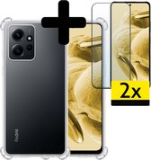 Hoesje Geschikt voor Xiaomi Redmi Note 12 5G Hoesje Shockproof Case Siliconen Met 2x Screenprotector - Hoes Geschikt voor Xiaomi Redmi Note 12 5G Hoes Cover Siliconen - Transparant