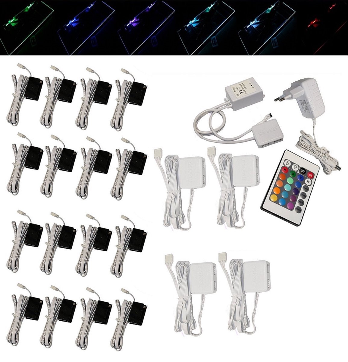 Trango Set Van 6 RGB Kleur Veranderende LED Glazen Randverlichting 5022 06 Incl Afstandsbediening Kastverlichting I Vloerverlichting Vitrine Verlichting Clips Meubelverlichting 594997997