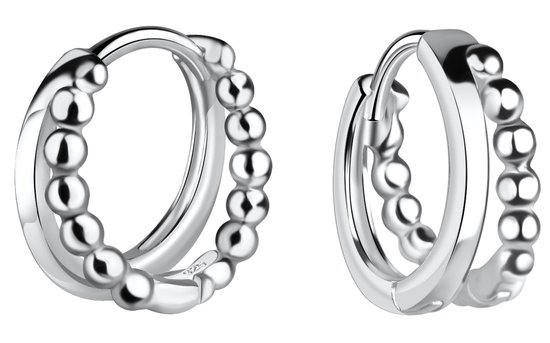 Joy|S - Zilveren oorringen - 12 mm / 5 mm - dubbele ringetjes - balletjes / egaal - sterling zilver 925