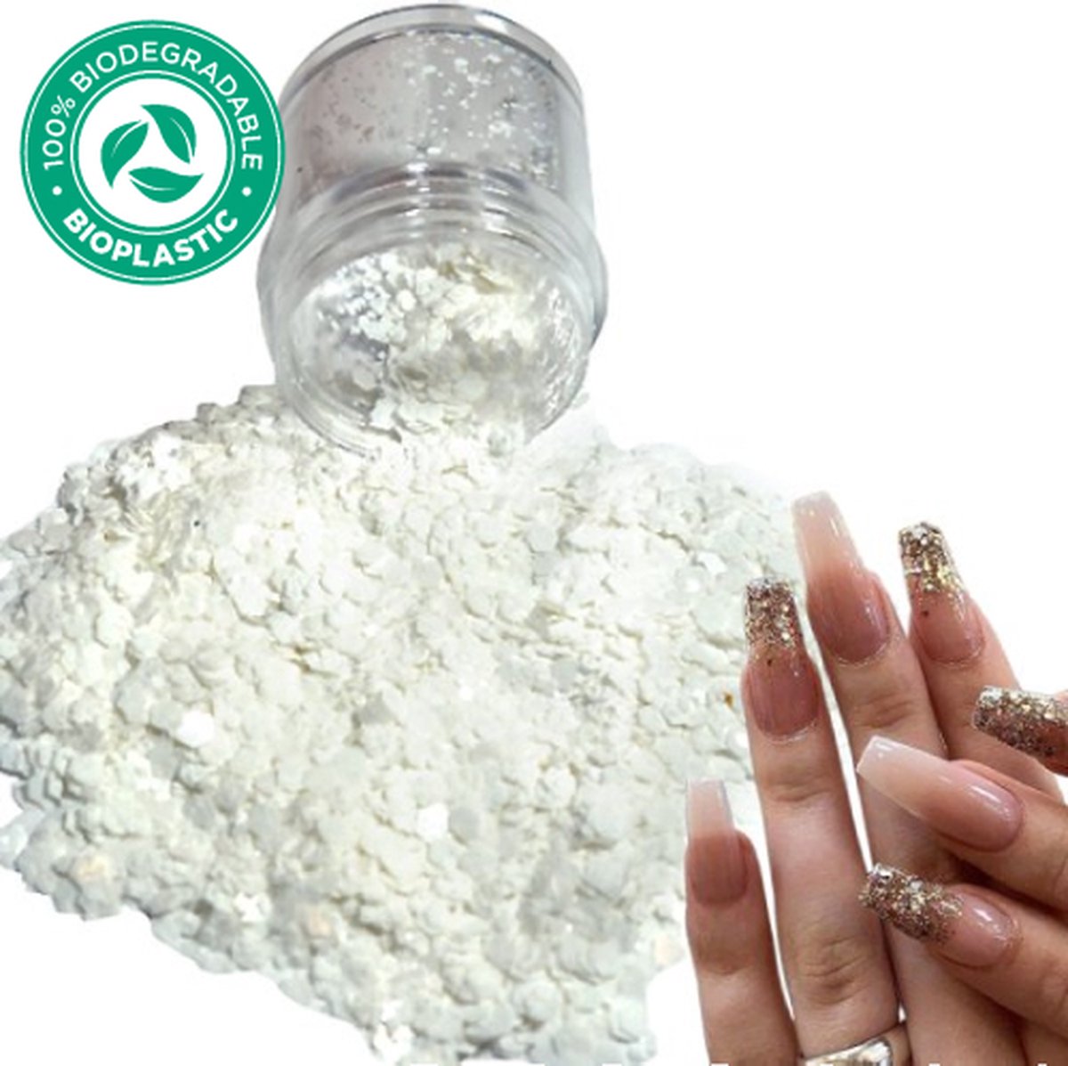 Goedkoopste Chunky Glitters (Wit) [Volume 8g - Festival Glitter Outfit Nagel Decoratie Versiering - Manicure Kunstnagels Nepnagels Acryl Nagels - Kinderen Volwassenen Dames Glitters]