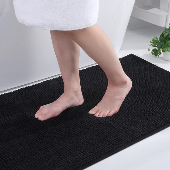 SHOP YOLO-badkamer mat-antislip- wasbaar- zacht-absorberend-voor badkamer-60 x 90 cm-zwart