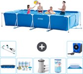 Intex Rechthoekig Frame Zwembad - 450 x 220 x 84 cm - Blauw - Inclusief Afdekzeil - Onderhoudspakket - Zwembadfilterpomp - Filter - Grondzeil - Stofzuiger - Warmtepomp