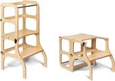 Ette Tete Step 'n Sit - Leertoren - Naturel met gouden clips - Inklapbaar tot tafel en stoel - Learning Tower - Montessori inspired - Keukentrap - Keukenhulp - Leerstoel - Veilig -Duurzaam