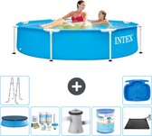 Piscine à cadre rond Intex - 244 x 51 cm - Blauw - Comprend une couverture - Kit d'entretien - Pompe de filtration de piscine - Filtre - Tapis Solar - Ladder - Bain de pieds