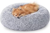 Fluffy hondenmand, kattenmand, donutkussen, wasbaar, verwijderbare middenvulling, lang pluche, 60 cm diameter, ombre grijs