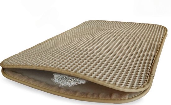 Kattenbakmat - 40 x 50 CM - Kattenbak Grit Uitloopmat - Kattenmat - Kattenbakvulling - Waterdichte dubbele laag - Tapijt Bescherming - Beige