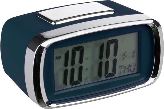 Atmosphera Horloge de table/réveil/réveil Snooze - bleu/argent - plastique - 10 x 6 cm - Numérique/LED - alimentation par batterie