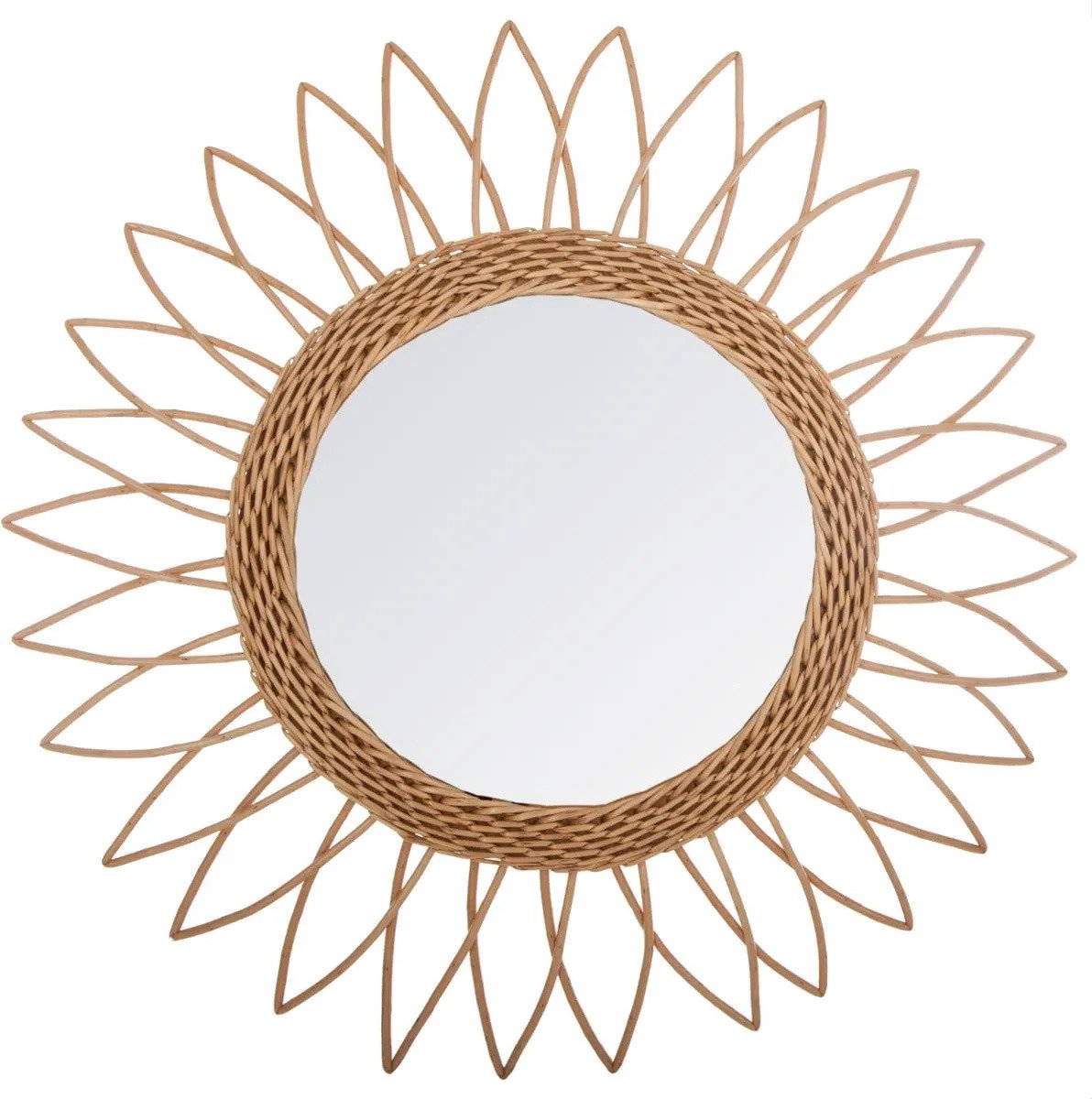 Atmosphera Wandspiegel - bloem - rotan - D50 cm - bohemian/boho spiegel Beige
