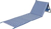 Opvouwbare strandligstoel - tot 120 kg - gecapitonneerd met draaggreep - aluminium - 600D polyester - 1 persoons, blauw-wit