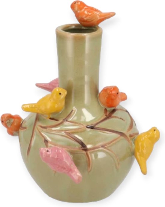 Daan Kromhout - Vase Oiseau - Vase - Tube - Pistache - Vert tendre - D16 x H17 cm - Céramique