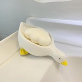 Luxiba - Keramische leuke eend zeepbakje, zelfdragende zeephouder voor douche, badkamer, badkuip, keuken, wastafel, keramiek, dienblad houder
