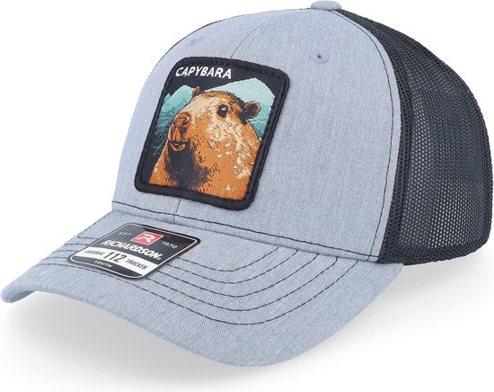 Hatstore- Kids Happy Capybara Heather Grey/Black Trucker - Kiddo Cap Cap