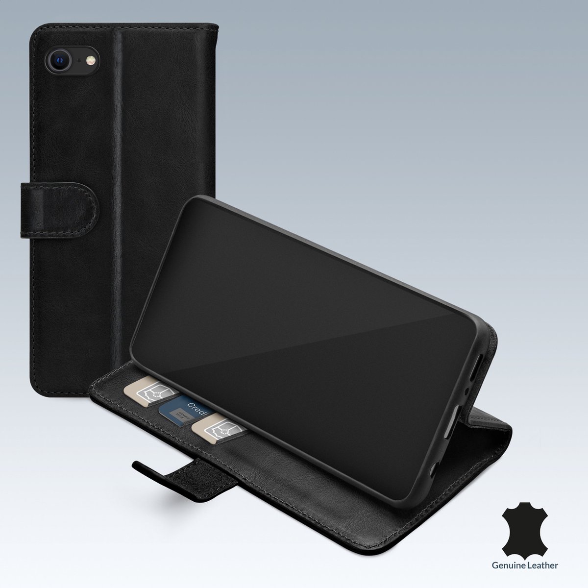 Mobilize Telefoonhoesje geschikt voor Apple iPhone SE (2020) Hoesje Echt Leer | Mobilize Wallet Bookcase Portemonnee | Pasjeshouder voor 3 Pasjes | Telefoonhoesje voor Pinpas / OV Kaart / Rijbewijs - Zwart