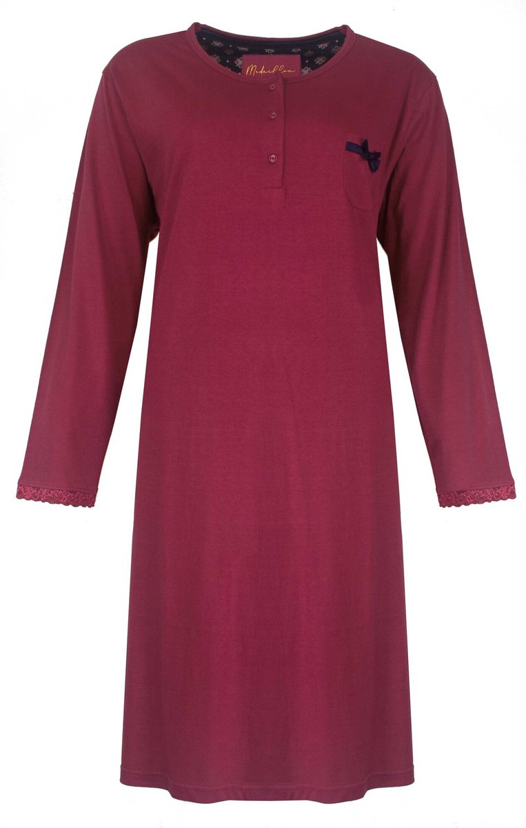 Medaillon Dames Nachthemd - Katoen - Polo Sluiting - Rood