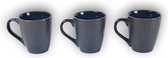 Set van 3 Aardewerken Koffiebeker - 200ml Capaciteit elk - Blauw - Keramisch - Ø7.5cm Bovenkant - 9cm Hoogte | Theemoken/Koffiekopjes voor Kleine Gezinnen