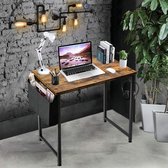 computer bureau studeertafel voor kleine ruimtes thuiskantoor 70 cm rustieke student laptop pc schrijfbureaus met opbergtas hoofdtelefoon haak, bruin