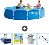 Piscine Intex à cadre rond - 305 x 76 cm - Blauw - Avec couverture solaire - Forfait entretien - Pompe de filtration de piscine - Aspirateur