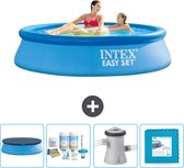 Intex Rond Opblaasbaar Easy Set Zwembad - 244 x 61 cm - Blauw - Inclusief Afdekzeil - Onderhoudspakket - Zwembadfilterpomp - Vloertegels