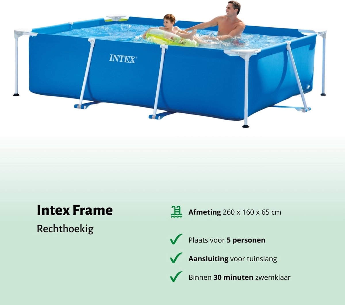 Intex Rechthoekig Frame Zwembad - 260 x 160 x 65 cm - Blauw - Inclusief Zwembadfilterpomp - Chloor - Ladder – foto 2