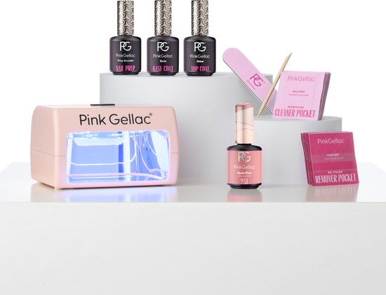 Pink Gellac Gellak Starterspakket Neutral Sense - Met 1 roze kleur en LED lamp - Manicure Set - Gel Nagellak, Gel Lak, Gelnagels - Pink Gellac