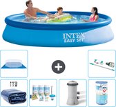 Intex Rond Opblaasbaar Easy Set Zwembad - 366 x 76 cm - Blauw - Inclusief Solarzeil - Onderhoudspakket - Zwembadfilterpomp - Filter - Grondzeil - Stofzuiger