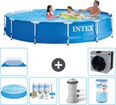 Intex Rond Frame Zwembad - 366 x 76 cm - Blauw - Inclusief Solarzeil - Onderhoudspakket - Zwembadfilterpomp - Filter - Grondzeil - Warmtepomp