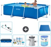 Intex Rechthoekig Frame Zwembad - 260 x 160 x 65 cm - Blauw - Inclusief Afdekzeil - Onderhoudspakket - Zwembadfilterpomp - Filter - Stofzuiger - Vloertegels