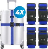 Sangle de valise avec serrure à combinaison et étiquette de valise - 4 pièces - Ajustable - Sangle de bagage - 200 centimètres - Sécurité Extra - Voyages - Blauw