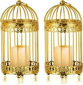 Cage à oiseaux, bougeoir décoratif doré, 2 pièces, 19,5 cm, bougeoir pilier vintage en métal, bougeoir suspendu, petites lanternes pour l'extérieur, photophore, lanterne à bougie, antique