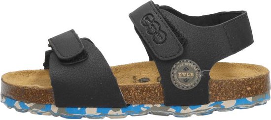 Zwarte Develab sandaal met klittenband en blauw/camouflage zool.