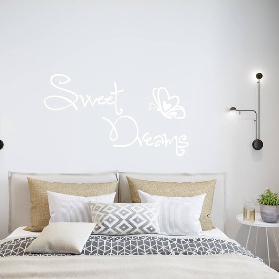 Muursticker Sweet Dreams With Butterfly - Zwart - 160 x 91 cm - Textes anglais pour chambre à coucher - Muursticker4Sale