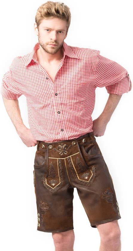 Tannhauser Lederhosen Starnberg Kort 100% Echt Leder Oktoberfest Heren Lederhosen Man Carnavalskleding Heren- Donkerbruin- Leer- 5XL