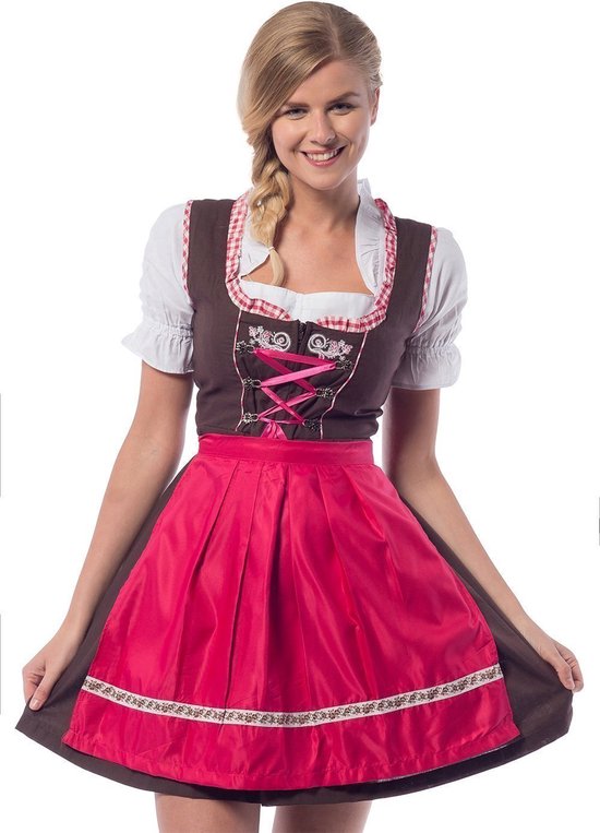 Tannhauser Oktoberfest Dirndl Dames Laura Oktoberfest Dames Carnavalskleding Dames - Polyester -Roze/Bruin- Maat XL - Valt klein, bestel een maat groter dan je gewend bent